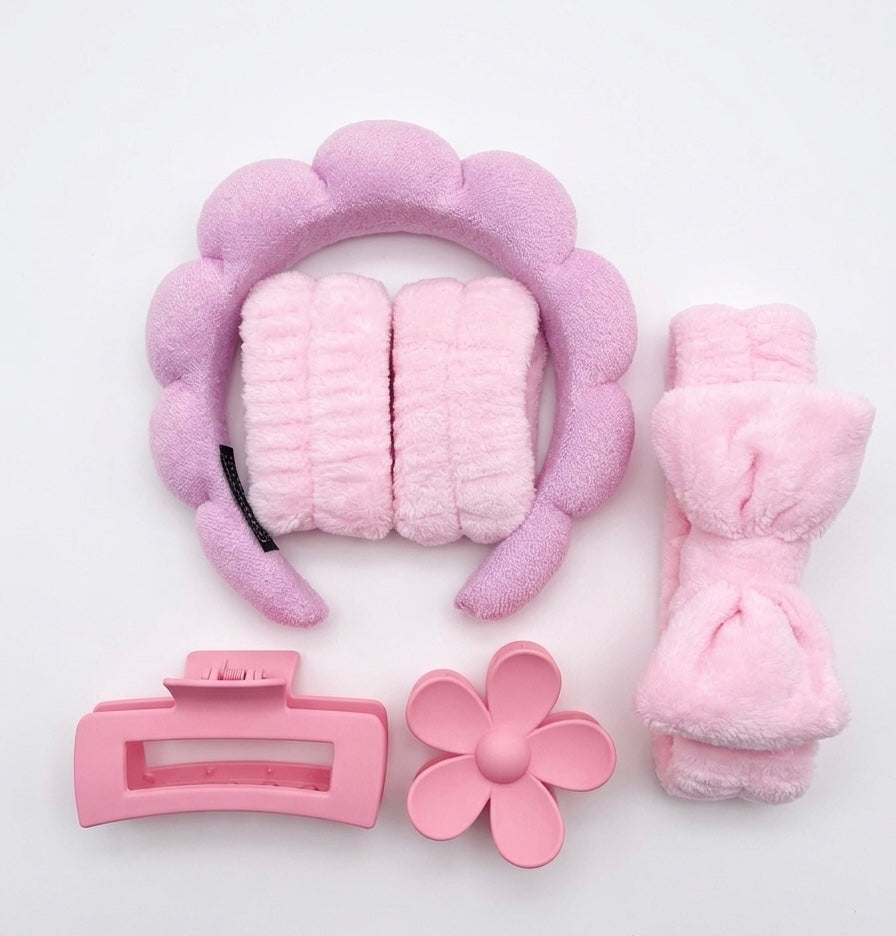 The Self-Care Ritual Set | Plush Headband, Wristbands & Hair Clips🌸